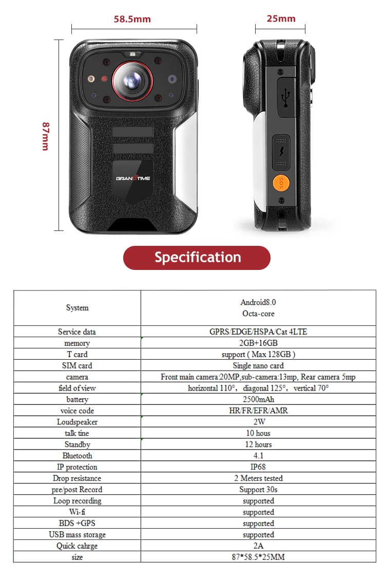 grandtime 4G Body Worn Camera